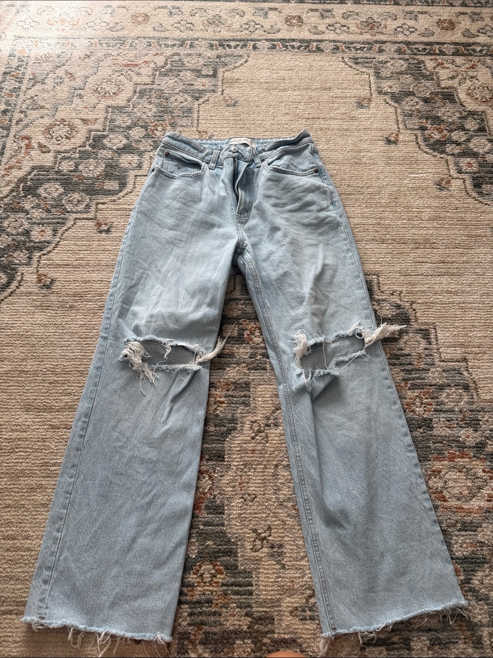 Abercrombie & Fitch Light Blue Distressed Wide-Leg Jeans